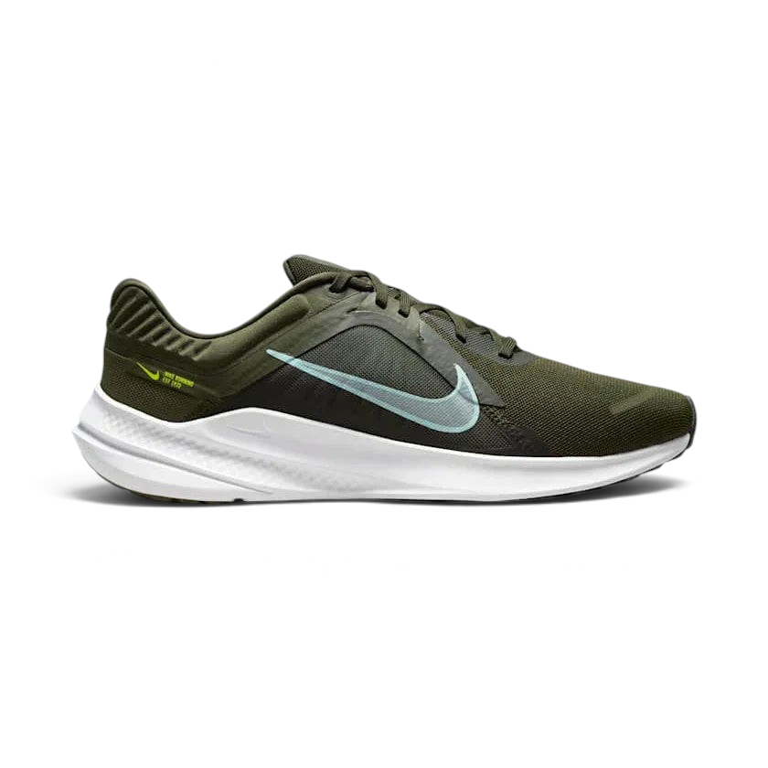 Nike Quest 5 Men's Green Running Shoes DD0204-300 side view showing breathable green mesh upper and foam midsole