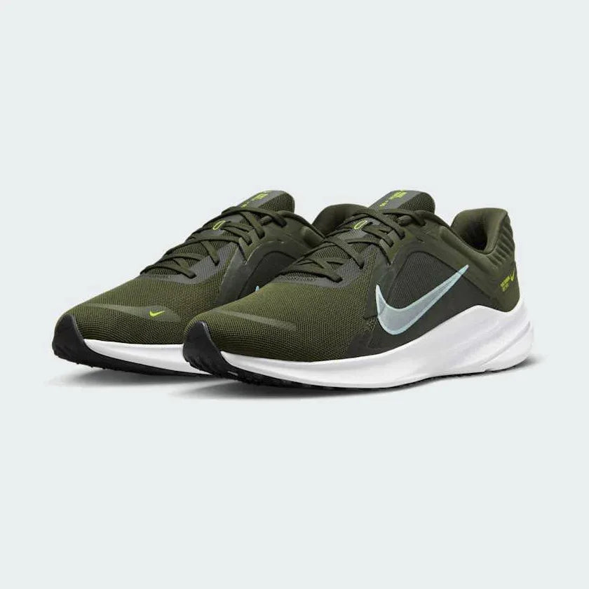 Nike Quest 5 Men's Green Running Shoes DD0204-300 angled view showing athletic silhouette and Swoosh logo