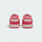 Rear view of the Nike Dunk Low Next Nature Women's pink trainers, focusing on the heel panel and Nike branding.