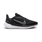 Nike Air Winflo 9 Women's Black Running Shoes DD8686-001 side view showing breathable black mesh upper with tonal Swoosh and cushioned midsole