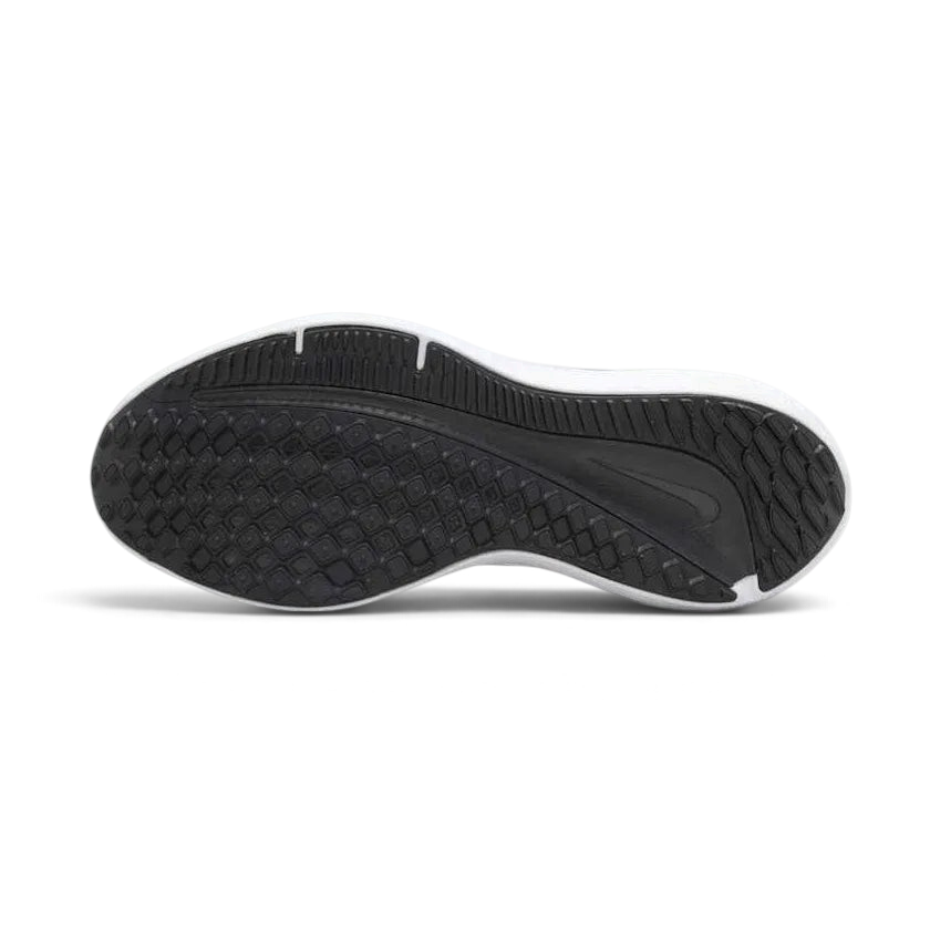 Nike Air Winflo 9 Women's Black Running Shoes DD8686-001 side view showing breathable black mesh upper with tonal Swoosh and cushioned midsole