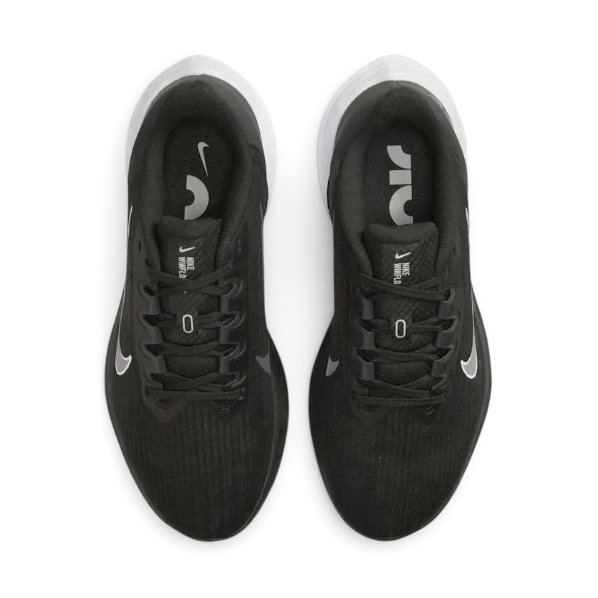 Nike Air Winflo 9 Women's Black Running Shoes DD8686-001 outsole with durable rubber zones and flex grooves for traction