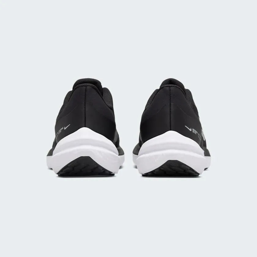 Nike Air Winflo 9 Women's Black Running Shoes DD8686-001 back view showing reinforced heel and subtle branding on heel tab