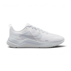 Highlights the high-velocity Metallic Silver Nike Swoosh slashing across the professional depth of the Pure Platinum mesh upper and the sculpted white midsole wall.