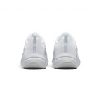 Focuses on the contoured mesh heel collar structure and the clean finish of the raised, protective rear foam sole.