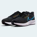 Three-quarter view of the shoes, emphasizing the sleek transition from the dark grey heel to the black forefoot.