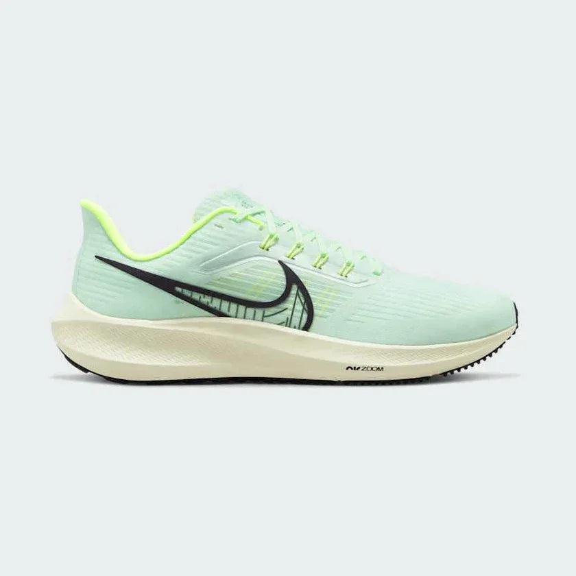 Nike Air Zoom Pegasus 39 Men's running trainers in mint foam green, side profile showing engineered mesh upper, prominent Nike Swoosh, and cushioned midsole. Main image