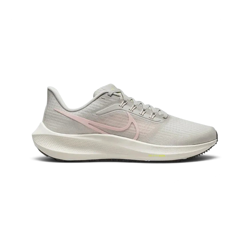 Nike Air Zoom Pegasus 39 Women's running trainers in light iron ore grey, side profile showing engineered mesh upper, prominent Nike Swoosh, and cushioned midsole. Main image