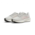 Angled view of two Nike Air Zoom Pegasus 39 Women's grey running trainers, side by side, showcasing their responsive design and athletic profile.