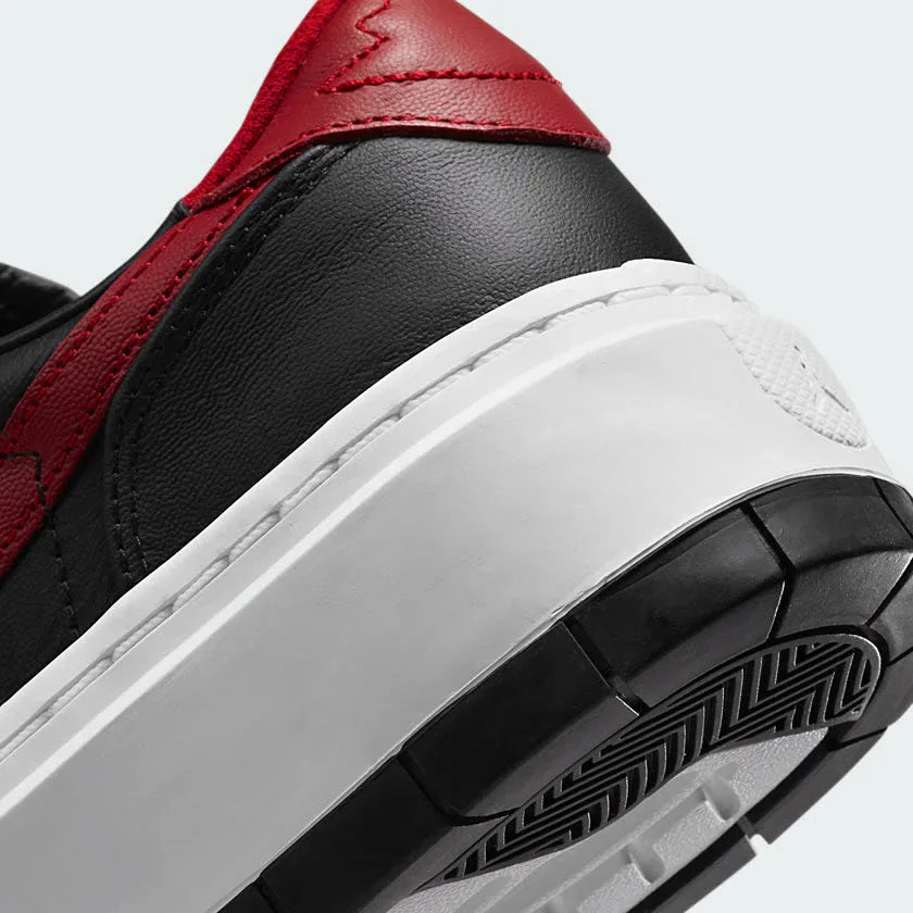 Detailed zoom on the midsole of the Air Jordan 1 Elevate Low Women's trainers, highlighting the elevated platform and classic branding.