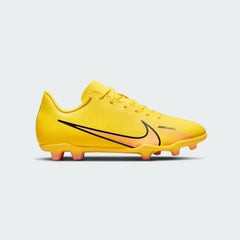 Nike Mercurial Vapor 15 Club Juniors Boots DJ5958-780 side view showing yellow synthetic upper and black Swoosh