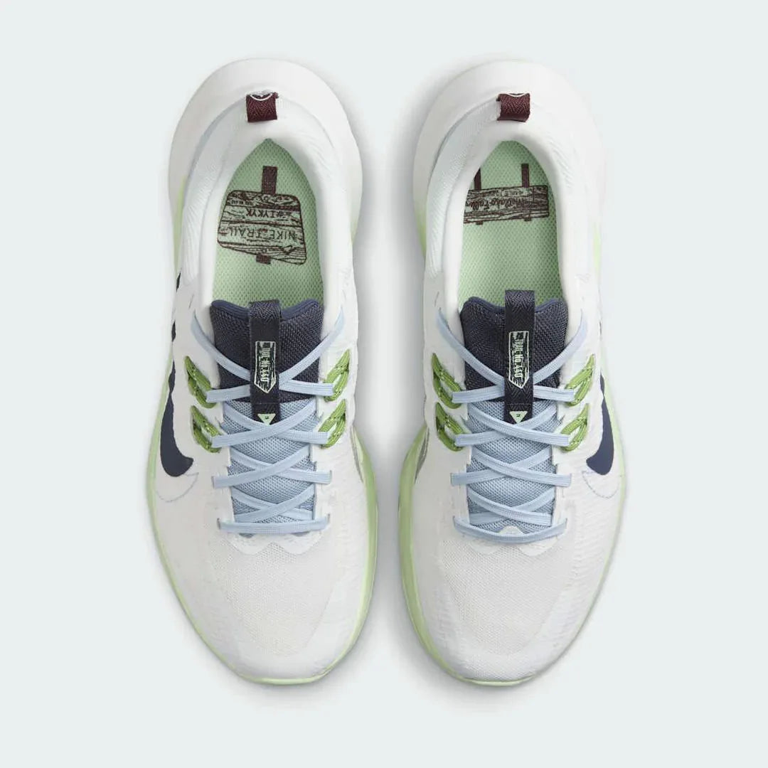 Nike Juniper Trail 2 Women's White Trail Shoes DM0821-103 top view showing lace-up closure, padded collar, and breathable mesh tongue