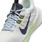Close-up of Nike Juniper Trail 2 Women's White Trail Shoes DM0821-103 mesh texture, lacing system, and tongue logo