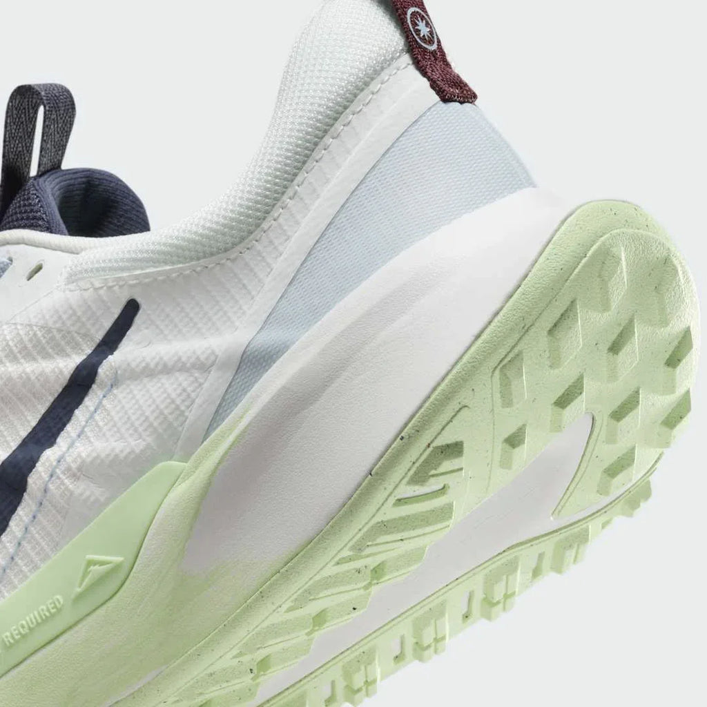 Rear underside close-up of Nike Juniper Trail 2 Women's White Trail Shoes DM0821-103 heel and trail-ready outsole grip