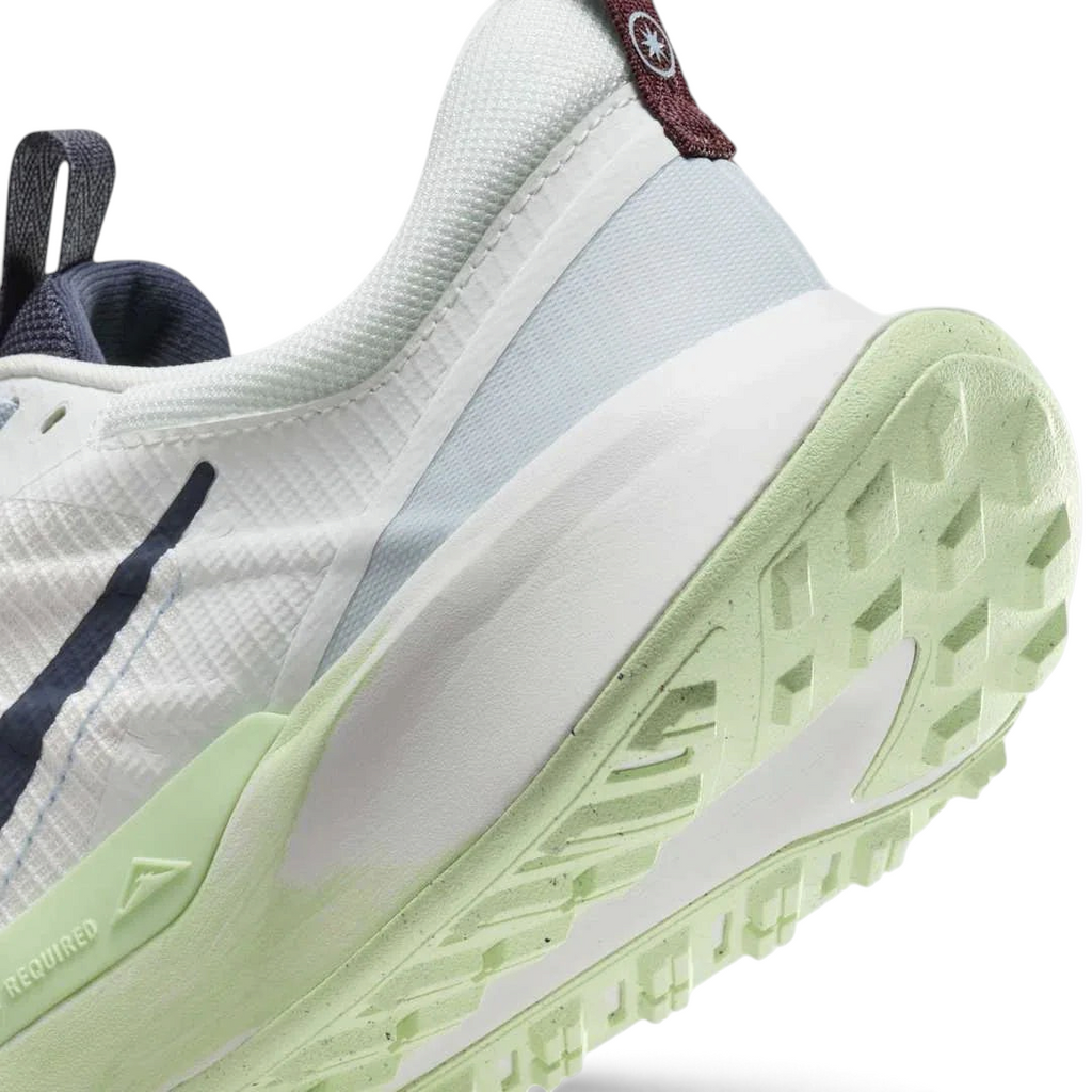 Rear underside close-up of Nike Juniper Trail 2 Women's White Trail Shoes DM0821-103 heel and trail-ready outsole grip