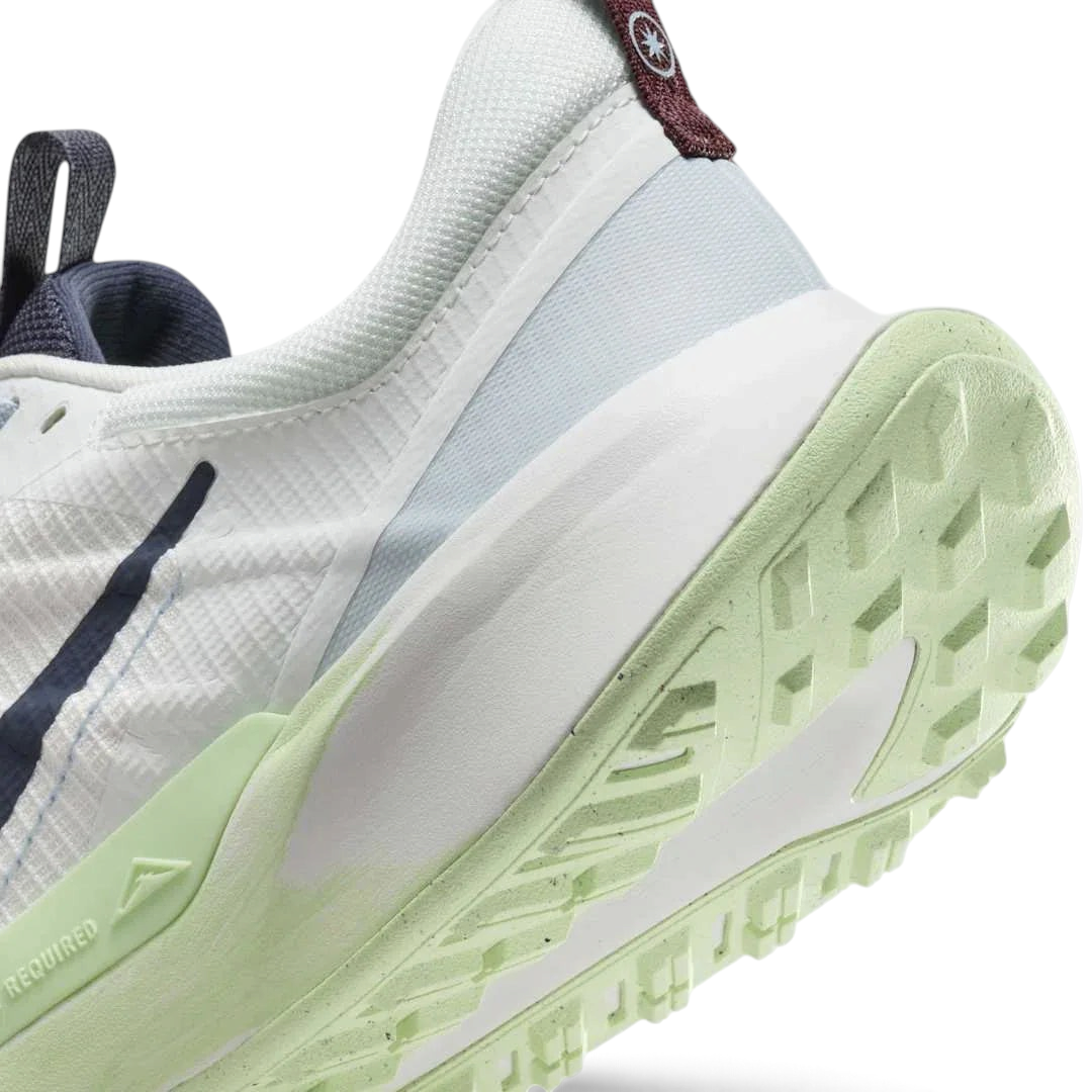 Rear underside close-up of Nike Juniper Trail 2 Women's White Trail Shoes DM0821-103 heel and trail-ready outsole grip