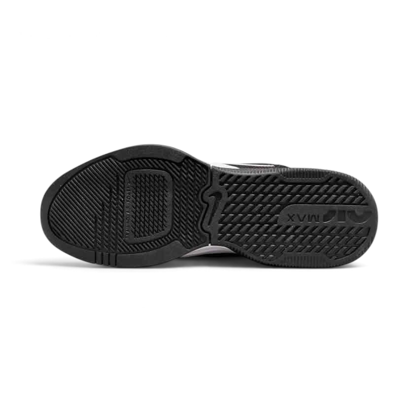 View of the outsole of the Nike Air Max Alpha Trainer 5 Men's black, showing the durable rubber tread pattern for multi-directional gym traction.