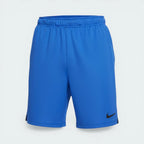 Blue shorts with a Nike logo on a light gray background