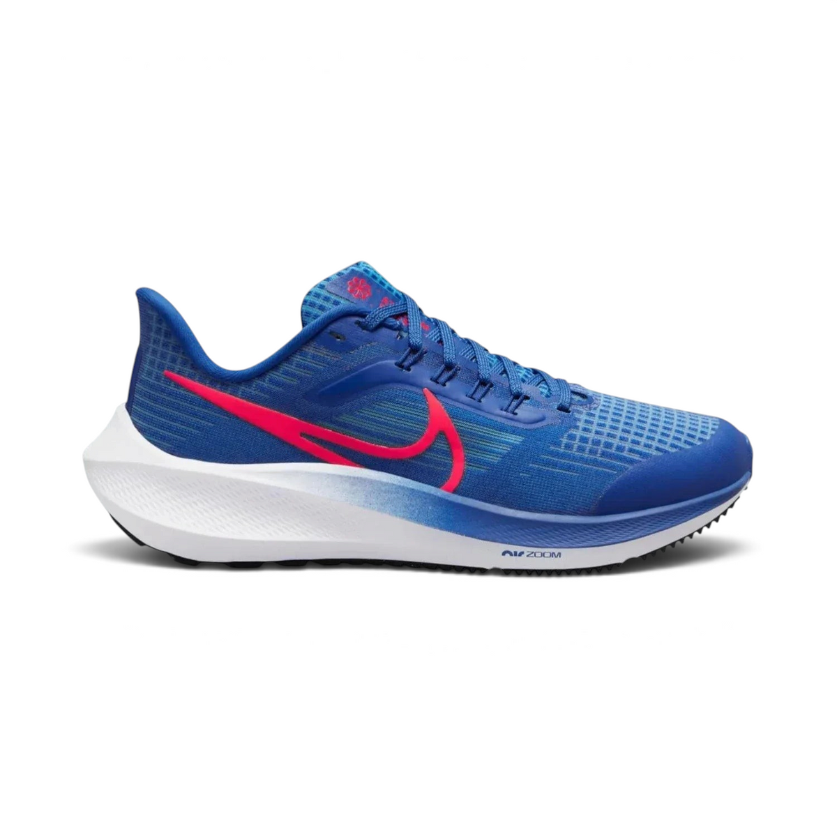 Side profile of the Game Royal blue Nike Pegasus 39 Junior, showing the Bright Crimson Swoosh and the sleek aerodynamic silhouette. Main image