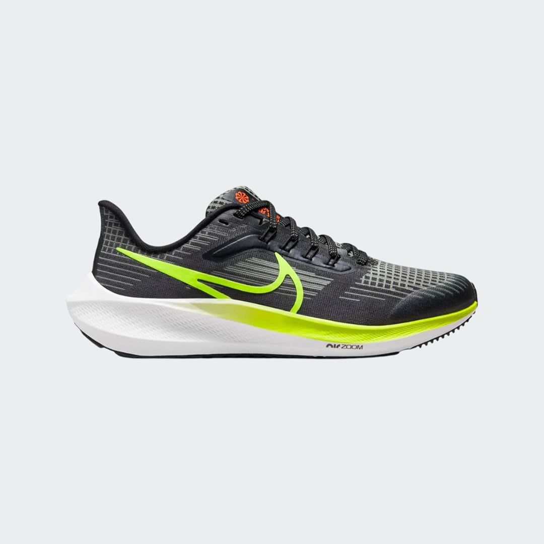 Nike Air Max Alpha Trainer 5 Men's shoes in black with white accents, side profile showing visible Max Air unit in the heel, durable mesh upper, and supportive overlays.