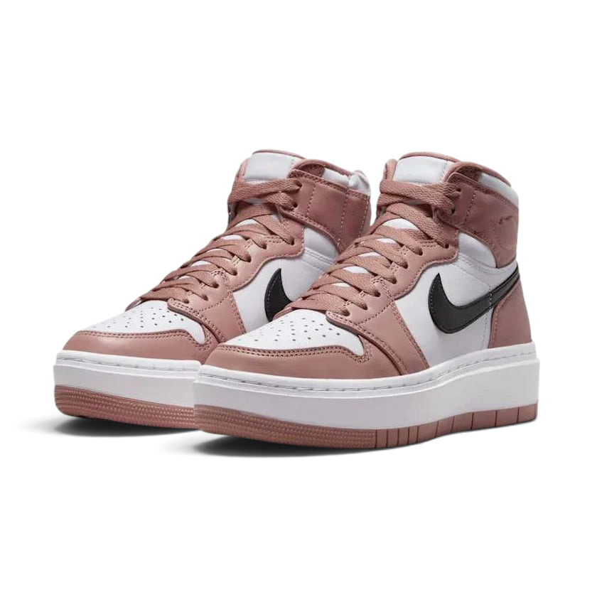 Air Jordan 1 Elevate High Women's Pink Trainers DN3253-601 angled view showing colour-blocked overlays and thick midsole