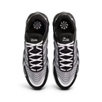 Top-down view of a pair of Nike Air Max TW trainers in black, highlighting the dynamic lace-up system and multi-layered mesh upper texture.