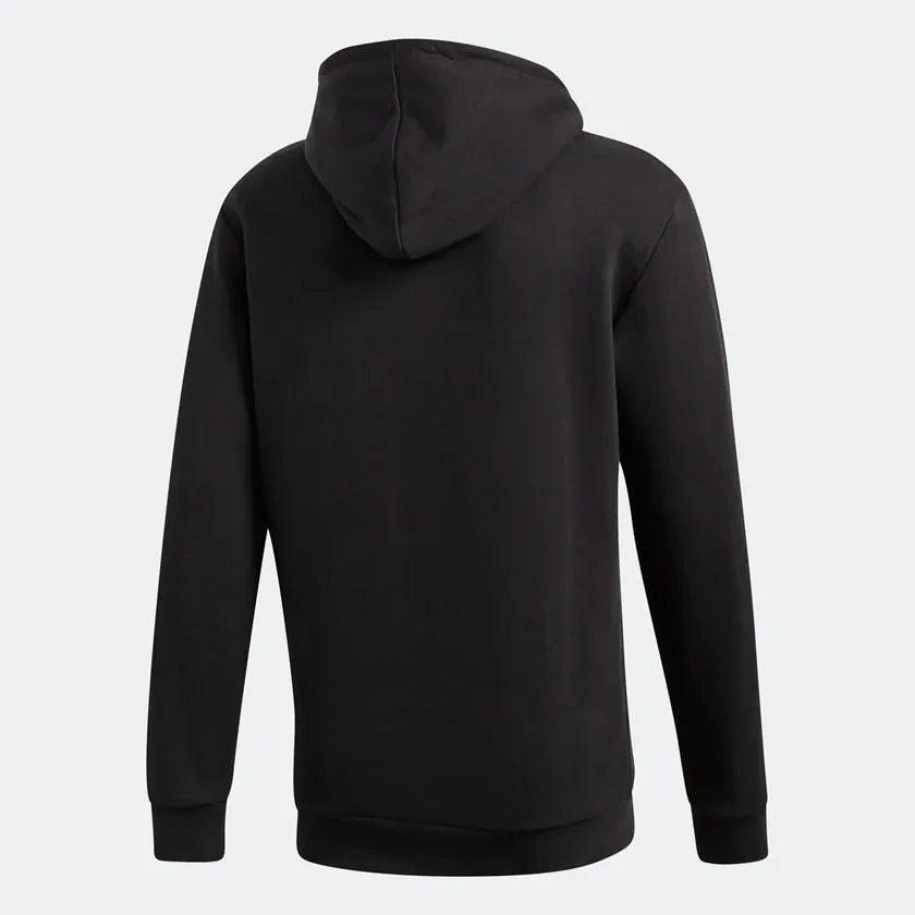 Adidas Trefoil Hoodie Men's in black, back view showcasing the plain design and the hood.