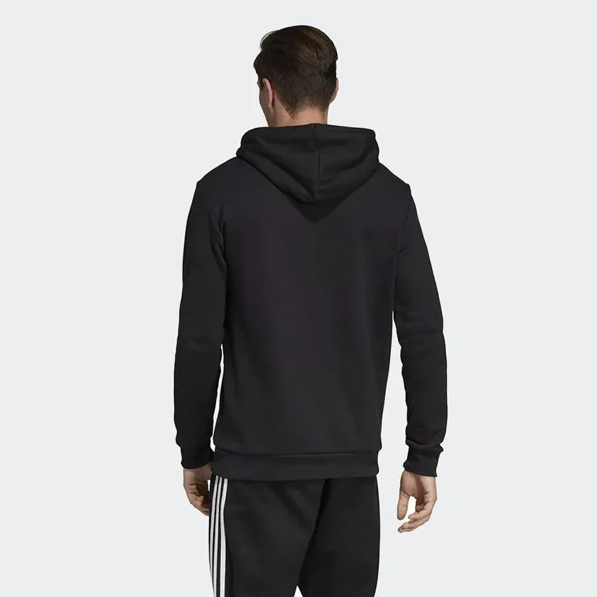 Adidas Trefoil Hoodie Men's in black, back view showcasing the plain design and the hood.