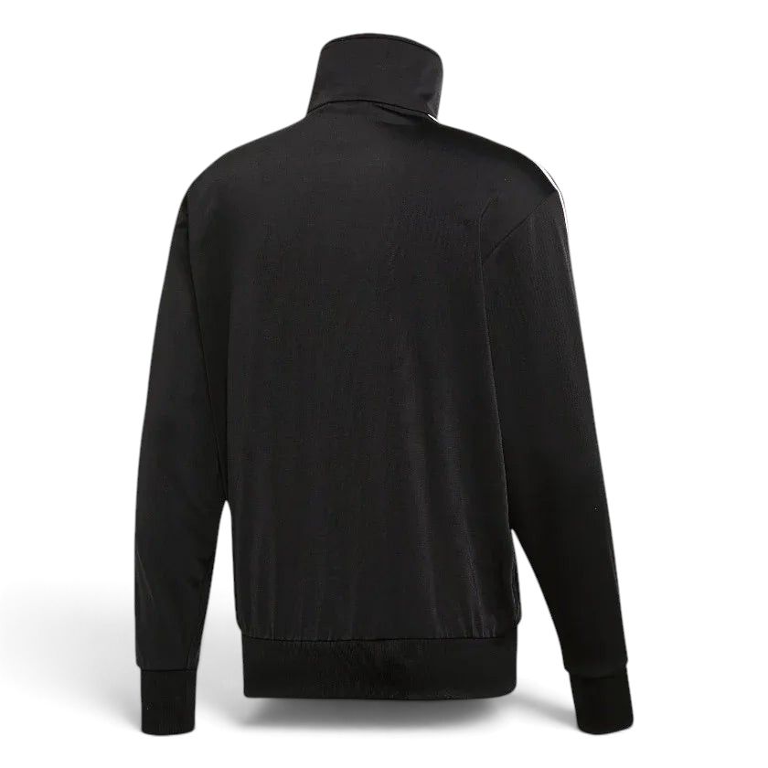 Adidas Firebird Track Jacket Men's in black, back view showcasing the plain design and the top of the collar.
