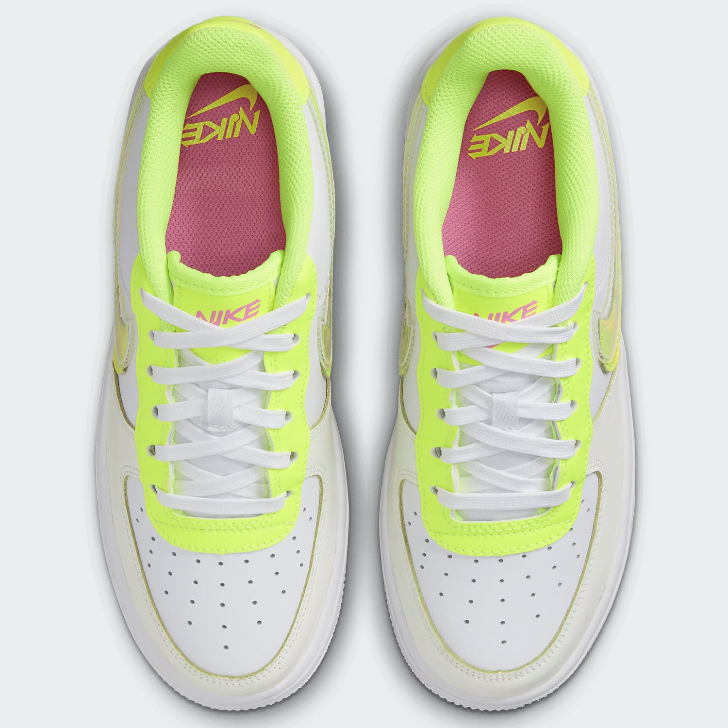 Nike White/Neon Yellow Leather Air Force 1 Shadow Low-Top Sneakers