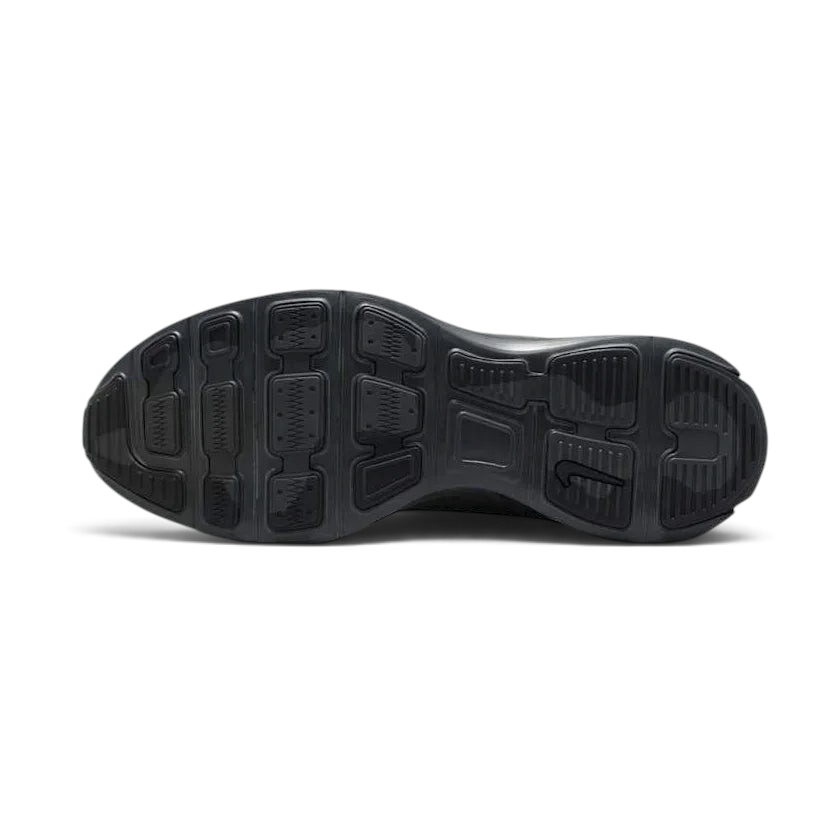 View of the outsole of the Nike Lunar Roam Men's trainers in black, showing the durable rubber sole and traction pattern.