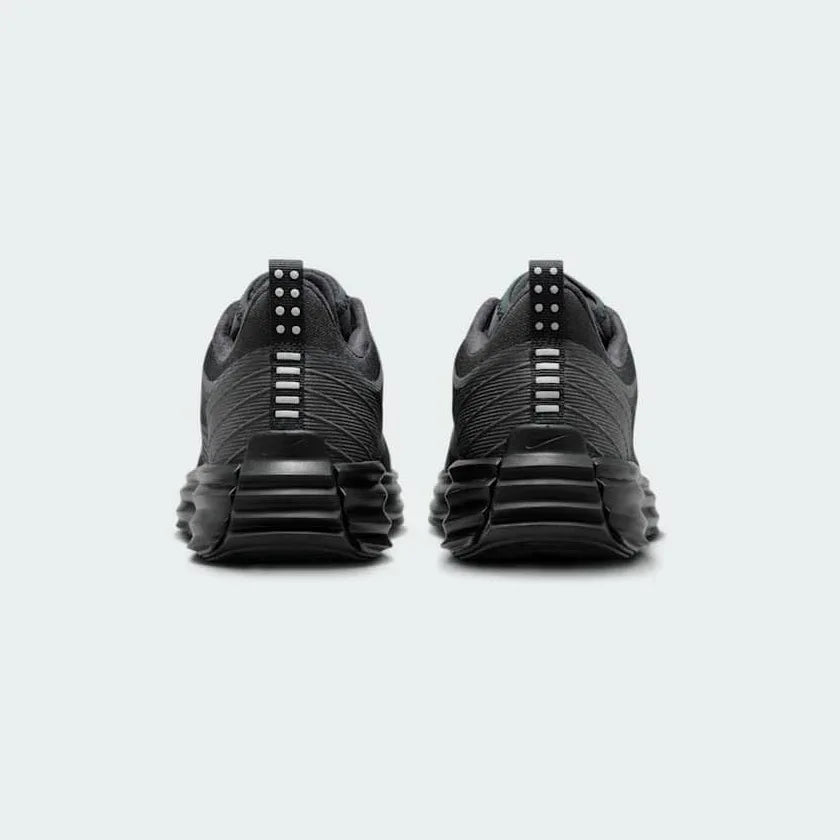 Rear view of the Nike Lunar Roam Men's trainers in dark smoke grey, focusing on the sculpted heel and subtle branding.