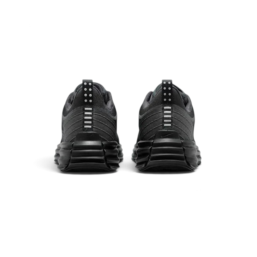 Rear view of the Nike Lunar Roam Men's trainers in dark smoke grey, focusing on the sculpted heel and subtle branding.
