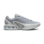 Nike Air Max DN Men's running shoes in grey, side profile showing visible Dynamic Air unit in the heel, textured upper, and sleek silhouette.