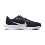 Highlights the inner profile displaying the structured black mesh quarter, solid White Nike Swoosh, supportive arch contour, and smooth white foam midsole sidewall.