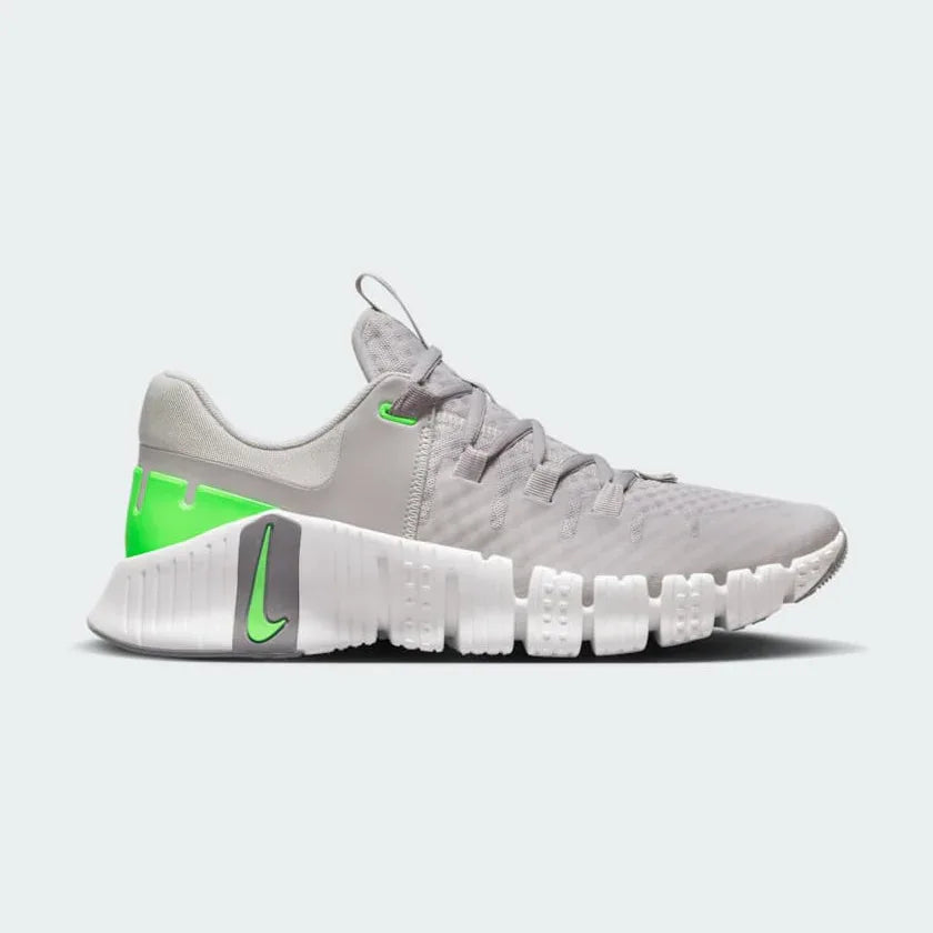 Nike Free Metcon 5 Men's Grey Training Shoes DV3949-002 side view showing breathable mesh upper and flexible forefoot