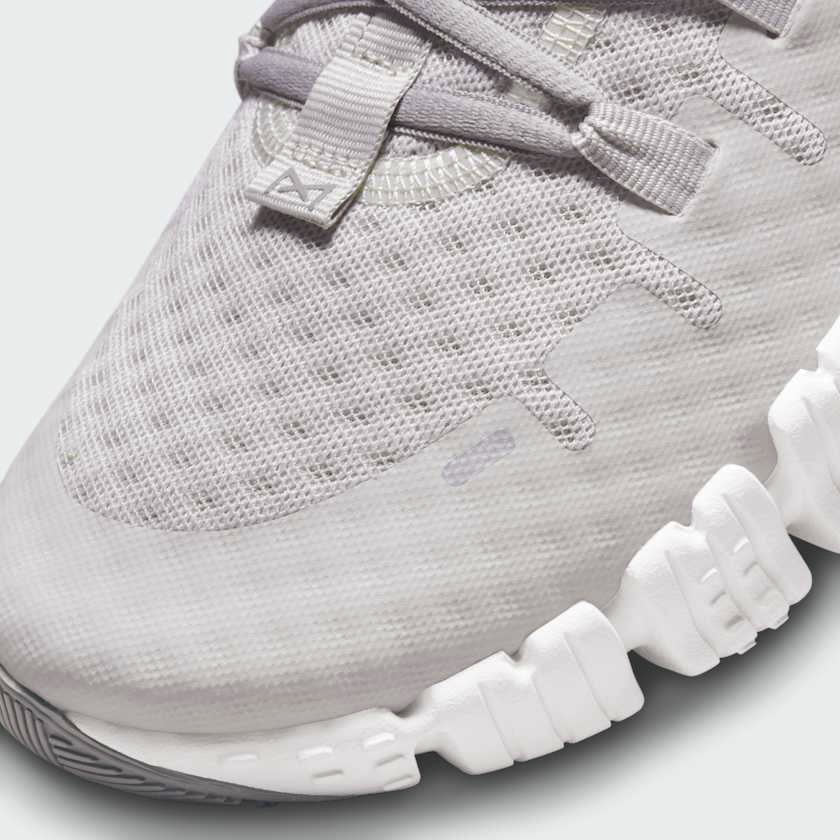 Close-up of Nike Free Metcon 5 Men's Grey Training Shoes DV3949-002 lacing system and mesh texture