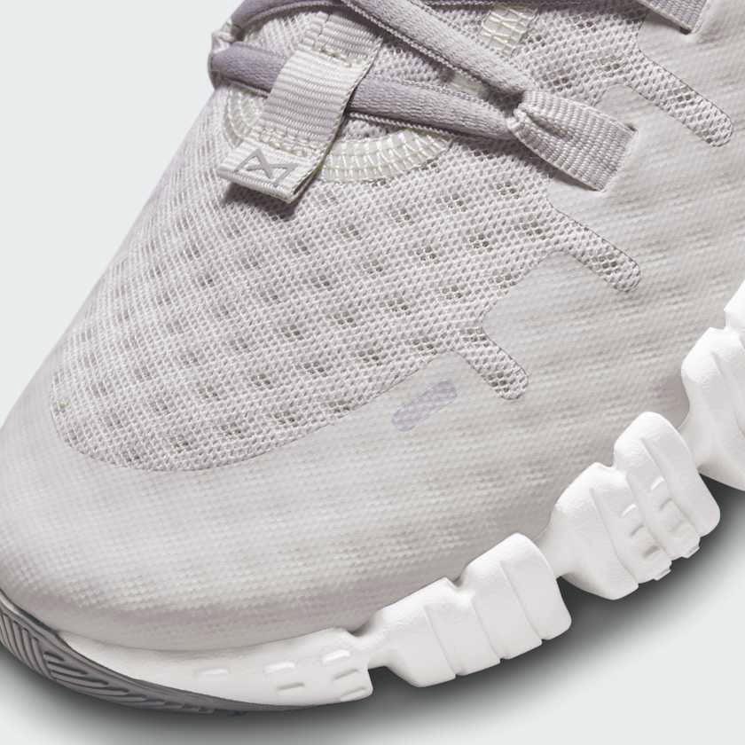 Close-up of Nike Free Metcon 5 Men's Grey Training Shoes DV3949-002 lacing system and mesh texture