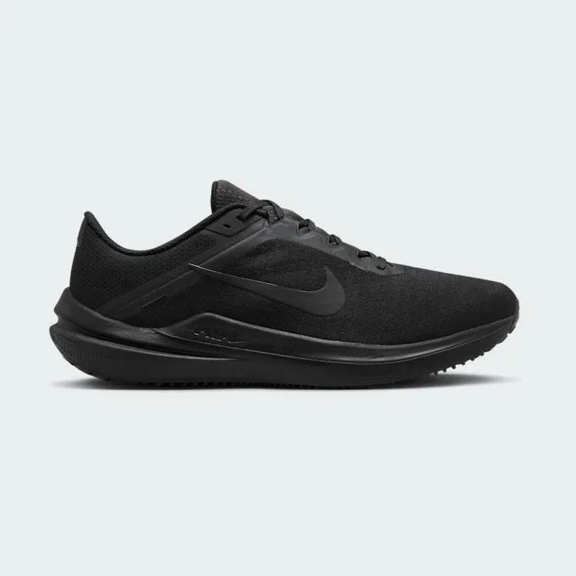 Nike Air Winflo 10 Men's black running trainers side profile with visible Air cushioning Main image