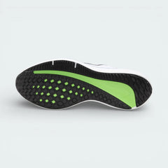 View of the outsole of the Nike Winflo 10, showing the durable rubber tread pattern in black and blue for multi-surface traction.