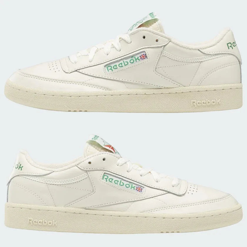 Reebok Classic Club C 85 Vintage unisex trainers in chalk (off-white) leather, side profile showing both shoes