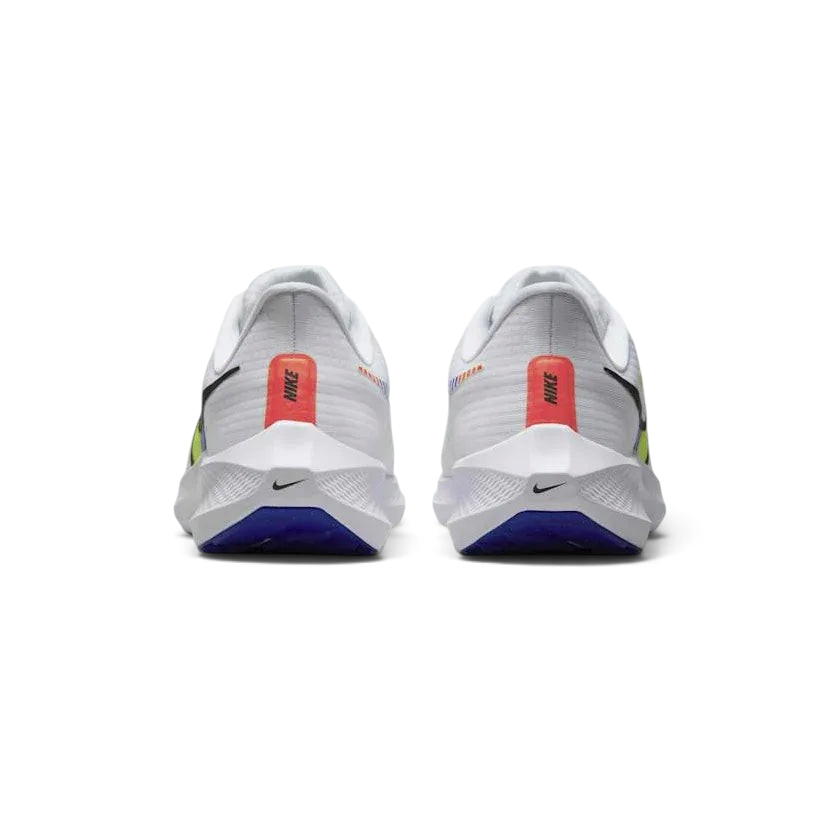 Nike Pegasus 39 Premium Men's White Running Shoes DX1627-100 back view showing heel support, reflective details, and pull tab