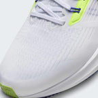 Close-up of Nike Pegasus 39 Premium Men's White Running Shoes DX1627-100 mesh texture, lace eyelets, and tongue logo