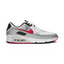 Nike Air Max 90 Men's Silver Leather Trainers DX4233-001 side view showing silver leather upper and visible Air unit