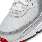 Nike Air Max 90 Men's Silver Leather Trainers DX4233-001 angled view showing layered construction and TPU panels
