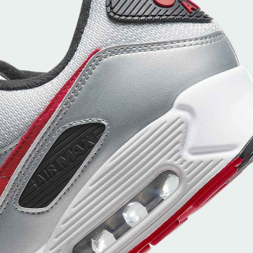 Nike Air Max 90 Men's Silver Leather Trainers DX4233-001 back view showing heel tab and embroidered Nike Air logo
