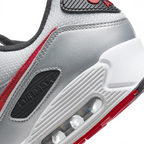 Nike Air Max 90 Men's Silver Leather Trainers DX4233-001 back view showing heel tab and embroidered Nike Air logo