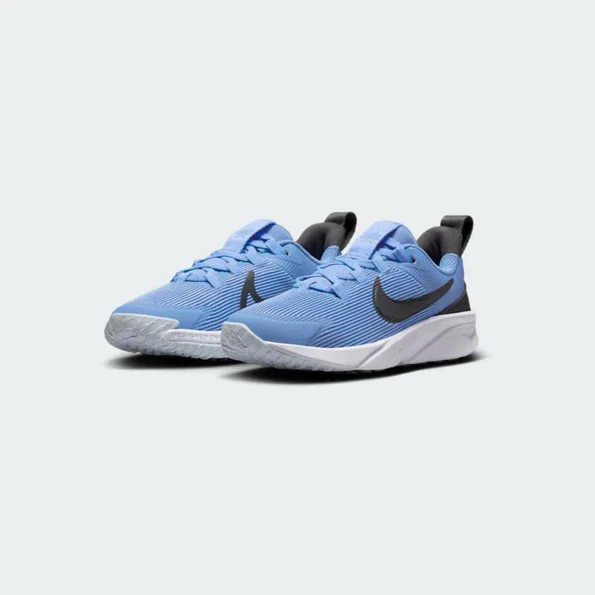 Angled side profile of Nike Star Runner 4 Next Nature Children's trainers highlighting sporty design