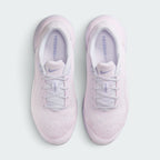 Focuses on the locked-in central lacing layout, displaying the pale lilac laces tracking over chenille tongues, matching padded collars, and insoles printed with script "versair" branding.