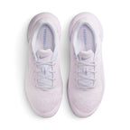 Focuses on the locked-in central lacing layout, displaying the pale lilac laces tracking over chenille tongues, matching padded collars, and insoles printed with script "versair" branding.